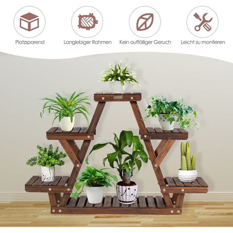 Soporte de madera para plantas, estante triangular de 6 niveles, 99 x 25 x 64,5 cm
