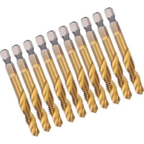Kit de 10 tarauds M8 HSS (acier rapide) avec forets de 6,8 mm à queue hexagonale. (1/5)