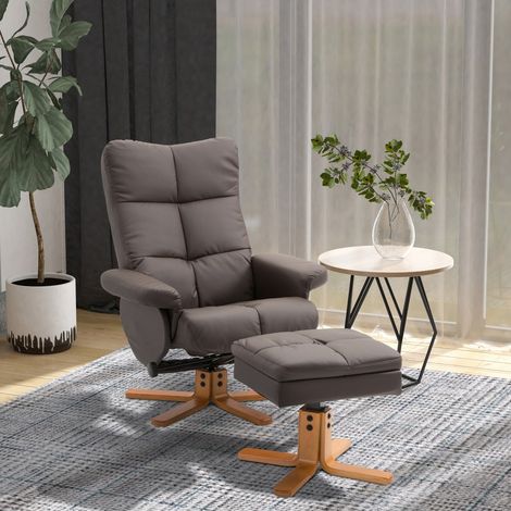 Fauteuil Relax avec Rangement - Inclinable et Pivotant 360°, Structure Bois et Cuir PU Marron - 80x86x99 cm (1/5)