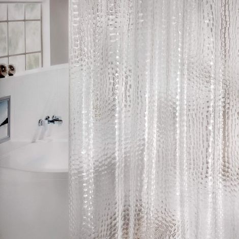 Anti-Schimmel-Duschvorhang mit Gewichtsmagnet an der Unterseite, 3D Cubic Eva transparenter wasserdichter antibakterieller Vorhang für Dusche und Badewanne, 0,15 mm [180 x 200 cm] mit 12 Super-Duschvo