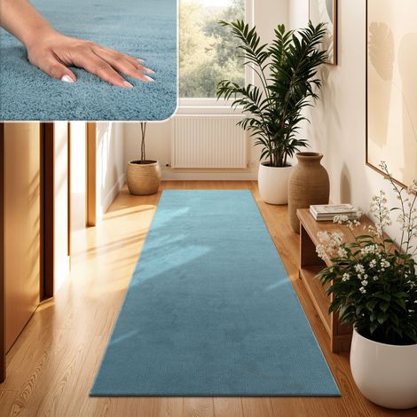 Paco Home Tappeto Moderno per Soggiorno a Pelo Corto Lavabile Morbido Uni Effetto Pelliccia Antiscivolo 80x150 cm, Turchese