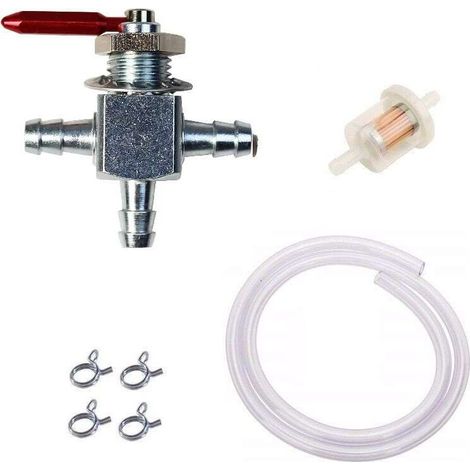 Rubinetto carburante a 3 vie in metallo anodizzato – 3 posizioni – Filtro e tubo inclusi – Compatibile con Exmark, Hustler, Scag, Lawn Boy - E633347 (1/4)