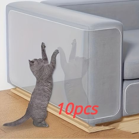 10 pcs Ruban anti-griffes pour chat transparent – Protecteur de meubles en PVC, Film protecteur double face pour canapé et fauteuil inclinable, Autocollant de protection anti-griffes pour animaux d’in (1/5)
