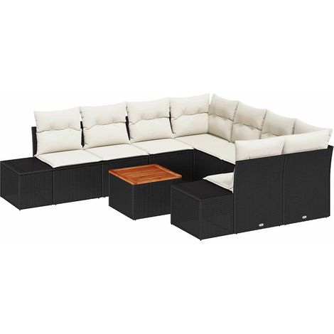 Garden Sofa Set with Storage 9 pcs Black and Cream Poly Rattan vidaXL