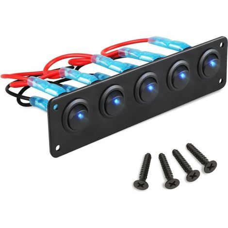 5 Gangs Panneau Interrupteurs à Bascule, Étanche 12V 20A Interrupteur Bascule avec LED Bleue, Panneau de Commutation de Voiture Camion Marine (1/5)