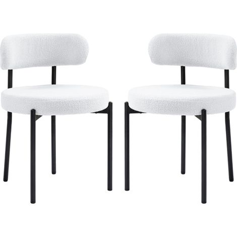 Set de 2 sillas de comedor acolchadas efecto fleece con patas metálicas crema MODENUIT (1/5)