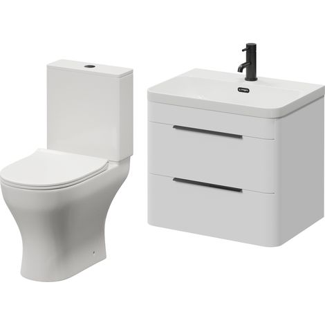 Oslo Gloss White 1150mm Wall Mounted Vanity and Jubilee Toilet Suite with Fina Basin - 1150mm - Matt Black 300mm Finger Pull