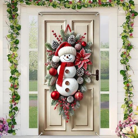 Nouveaux rideaux de porte de Noël, décorations festives, drapeaux, fanions d'extérieur - 90 x 200 cm (élastique) - 25
