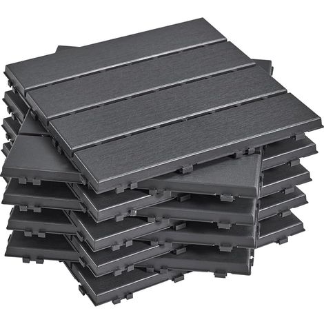 SoBuy Terrassenfliesen Click 30er Set Schwarz 31x31x2cm Modern SDA14-HGx2 (1/5)