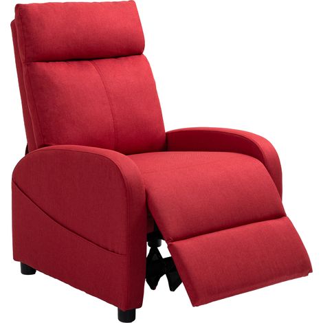 Poltrona Relax Reclinabile Manuale con Poggiapiedi, Poltrona Reclinabile in Tessuto Effetto Lino per Camera da Letto, Salotto e Soggiorno, Rosso