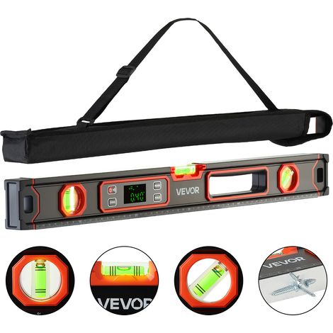 VEVOR Digitale Wasserwaage mit LCD-Display, 60 cm Richtwaage mit 3 Libellen 90°/45°/0°, Meganetische Maurerwaage mit IP54 Wasserschutz & 2 Batterien, 360° Messwerkzeug für Baustelle Hausrenovierung (1/5)