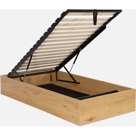 Letto contenitore con rete a doghe 90x190cm decorazione legno