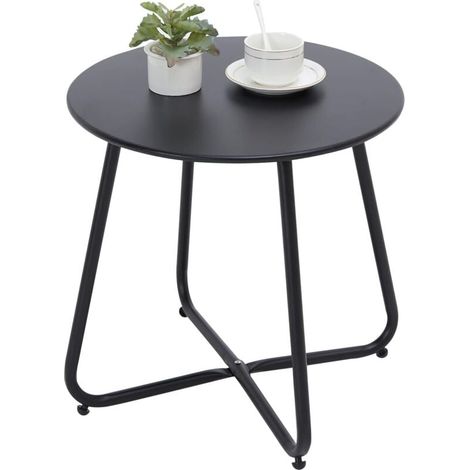 YMYNY Kleiner Beistelltisch aus Metall, runder Garten-Beistelltisch, Kaffee- und Couchtisch mit verstellbaren Tischbeinen (Schwarz, Ø 45 x 45 x H cm) (1/4)