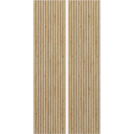 Set 2 pannelli fonoassorbenti decorativi in legno rovere per parete 260x60cm Aube