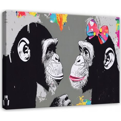 Leinwandbild Wandbild, Affen im Graffiti Street Art Stil, moderne Wanddeko für Wohnzimmer und Schlafzimmer, Kunstdruck HD, 100 x 70 cm