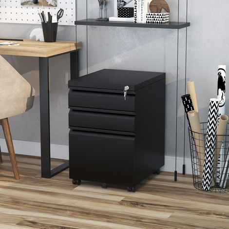 Cassettiera su ruote con 3 cassetti in acciaio nero OKMYHOME (1/5)