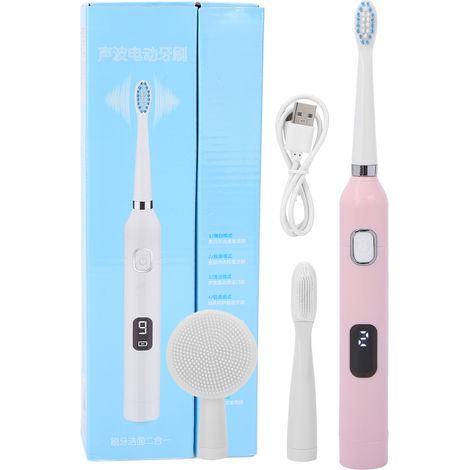 Brosse à Dents Électrique Rechargeable pour Adultes - Nettoyage Blanchissant Étanche Rose (1/5)