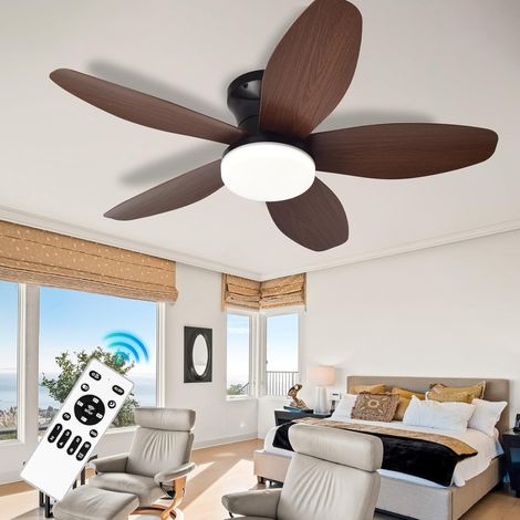 Ventilateur de plafond avec lumière et télécommande, ventilateur de salon à 5 lames à intensité variable, plafonnier pour chambre,plafond,Noyer,88cm (1/2)