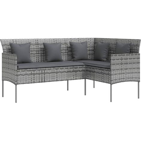 Maison Exclusive - Sofa in L-Form mit Kissen Poly Rattan Grau (1/5)