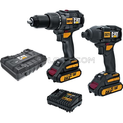 KIT TALADRO DE IMPACTO + LLAVE DE IMPACTO CON BATERÍA CATERPILLAR DX12K (1/9)