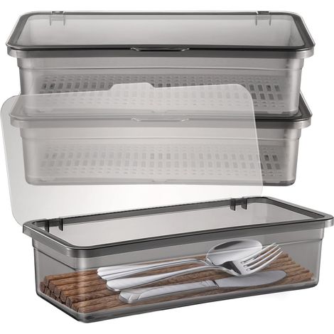 Range-couverts 3 Pièces Avec Couvercle - Organiseur en Plastique pour Tiroirs de Cuisine - Ustensiles et Couverts (1/5)