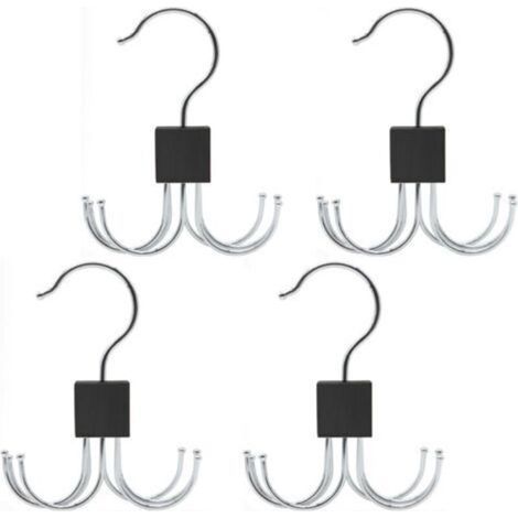 4 Pièces Bois Cintre De Ceinture, Organisateur De Ceinture Rotatif, Petit Support De Rangement pour Ceinture,6 Crochets, Noir