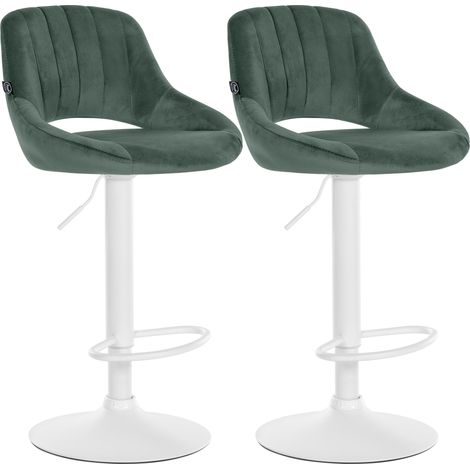 Lot de 2 tabourets de bar Milet en velours Vert Métal blanc mat