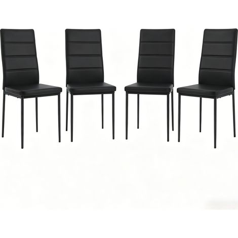 Set di 4 sedie da pranzo nere in similpelle, schienale alto e gambe in metallo (1/5)