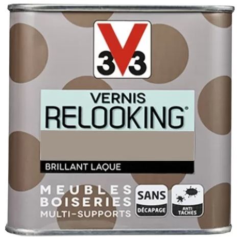 V33 – Vernis relooking taupe brillant laque 1 L – Finition brillante pour meubles et boiseries – Application facile sur toutes surfaces