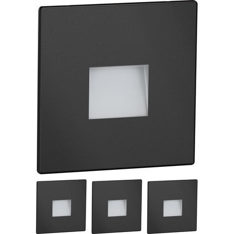 4 pièces Lumière d'escalier LED/lampe murale encastrée pour l'intérieur et l'extérieur, downlight, carré, noir, 85 x 85mm, blanc chaud (1/5)