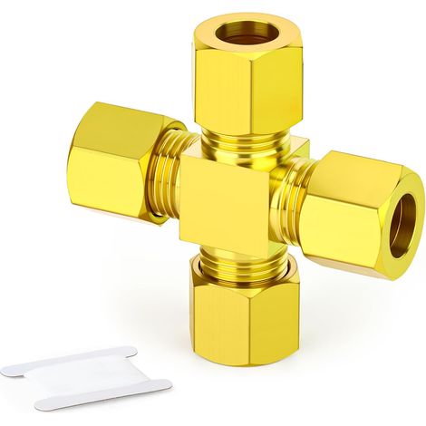 Raccord à compression en laiton, raccord union pour tube de 6 mm de diamètre extérieur, raccord de tuyau à 4 voies pour gaz combustible, eau et air (1/5)