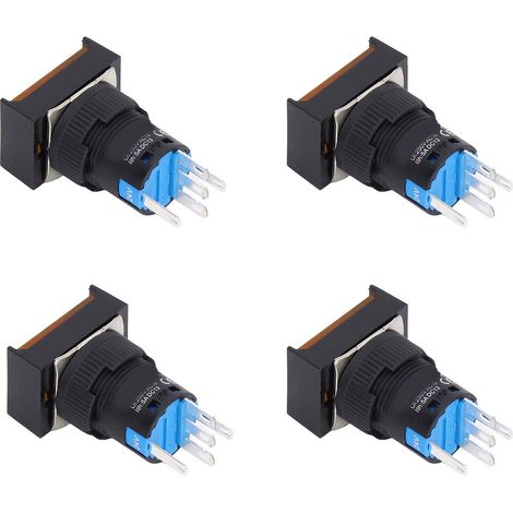 Bouton Poussoir 25 Pièces Auto-Verrouillage Momentané 16mm Carré avec Voyant 24V Jaune (1/5)