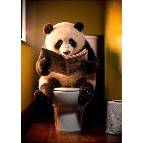 Deco Toilette, 20 X 30 cm Toile Decoration Murale, Animaux Drôles Decoration Assis sur les Toilettes Lisant un Journal, Decoration WC, pour Salle Bain, Chambre à Coucher (Type E) (1/5)