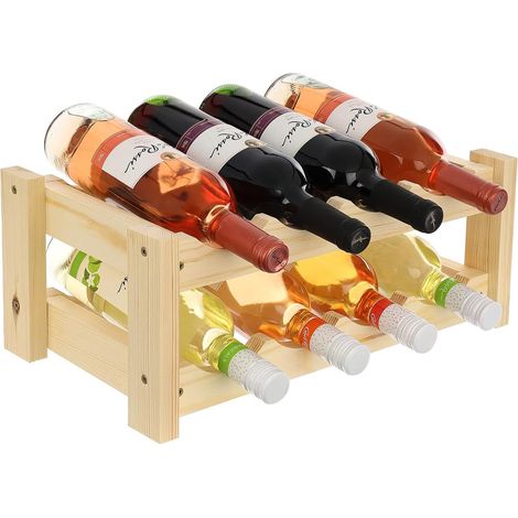 Botellero estable para 8 botellas, fabricado en madera de pino natural, 44,5 x 25,5 x 16,5 cm