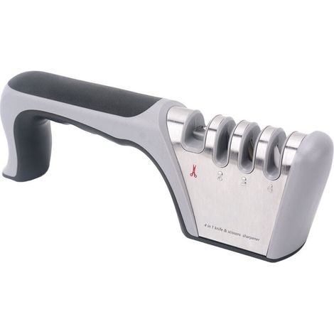 Multifunctional knife sharpener, grey and black, for household use, with fast sharpening, non-slip stainless steel and ceramic eraser for tool room (1/4)