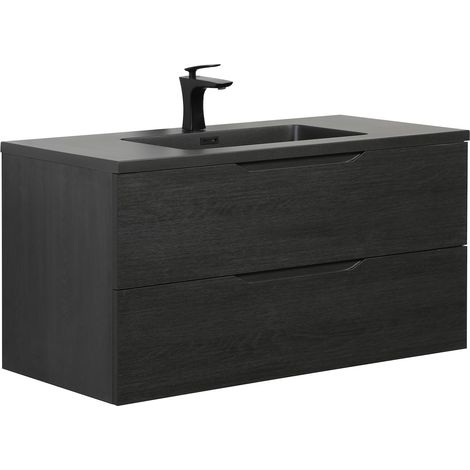 Set mobili da bagno Badplaats con lavabo e mobiletto Cairo 100 x 48 cm Rovere nero - Mobiletto con Soft-Close e lavabo, Preassemblato