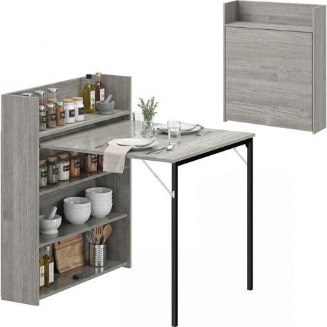 HOMCOM Folding Dining Table, Kitchen Table with Shelves Grey Wood Effect