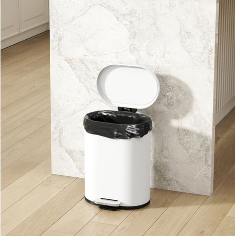 Cubo de basura con pedal 12 L 30 x 25,5 x 37,5 cm metal blanco cierre suave – MEUBLIV (1/5)