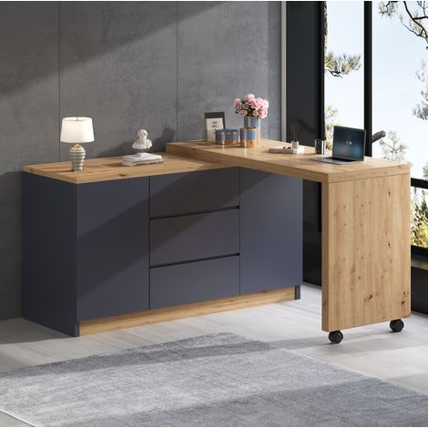 Escritorio plegable giratorio con almacenaje gris roble OKMYHOME (1/5)