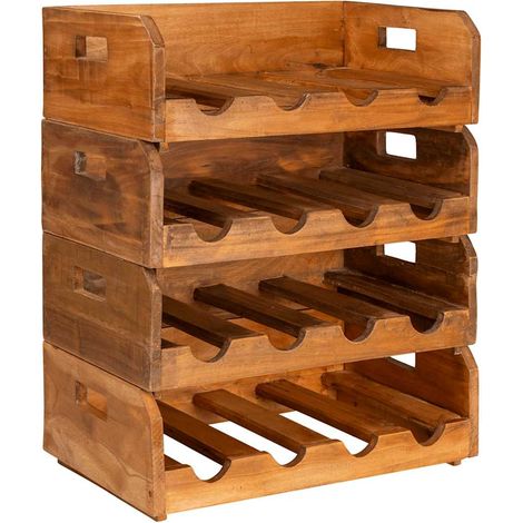 Range bouteille, Casier à bouteilles, Etagère à Vin 4 pcs pour 16 bouteilles Bois recyclé -ASAF50604 DESIGN IN (1/5)