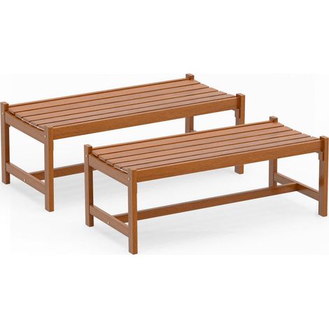 Lot de 2 bancs de jardin 44 pouces en bois dur massif, finition huile de teck, pour patio et terrasse (1/5)