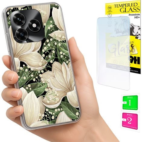 Schutzhülle für Honor X5C Plus / X5C 4G: Foto-Rückseite mit Blumenmuster + 9H-Glas (1/5)
