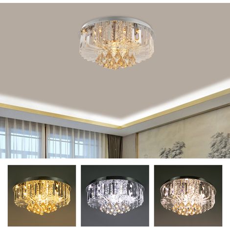 Plafonnier LED en cristal de 50cm avec télécommande, lustre en cristal à 6 ampoules E14 pour chambre et salon, Luminaire (1/5)