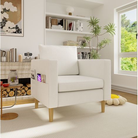 Poltrona lettura con tasca laterale chenille beige OKMYHOME (1/5)