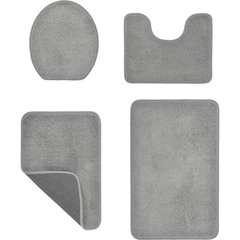 Tapis De Salle De Bain - Lot De 4 Tapis En Mousse À Mémoire De Forme - Antidérapant PVC - Absorbant Rapide - Lavable En Machine - Gris (1/5)
