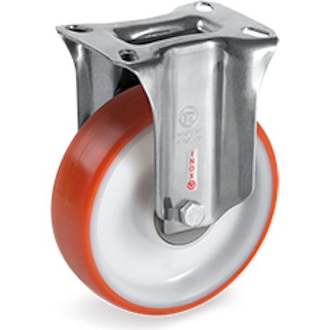 Roulette INOX fixe diamètre 80 mm roue polyuréthane rouge roulement à billes - 130 Kg (1/3)