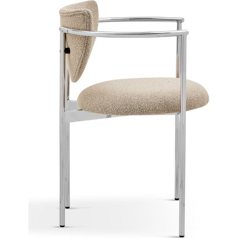 Chaise de salle à manger design scandinave avec accoudoirs, structure inox, tissu beige, 78x60x56 cm (1/5)