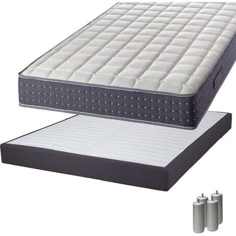 SILHOUETTE - Pack Matelas 140x190 + Sommier Tapissier Démontable 2x20 Lattes Anthracites + Pieds Argent 15cm (1/5)