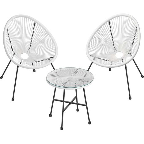 Set di 3 mobili da giardino sedie da esterno Acapulco con tavolo in vetro bianco 120007398