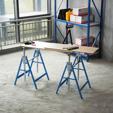 Par de caballetes plegables regulables 68x58x80-130 cm de acero azul, 200 kg - MEUBLIV (1/5)